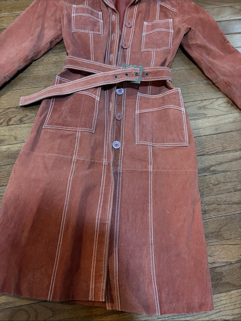 Rust suede Belted Trench Coat - Women's - Picture 4 of 6